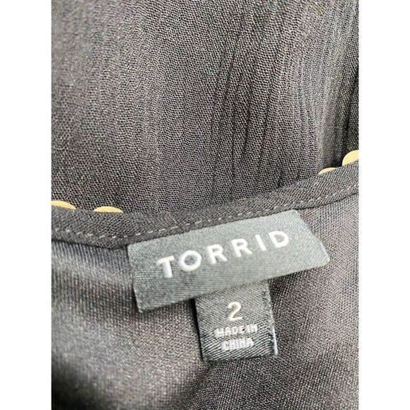 Torrid Black Cold Shoulder Gauzy Pleated A-Line Knee Length Dress‎ Sz 2 - Picture 4 of 9